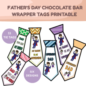 father's day chocolate bar wrapper tags printable – super dad tie gift tags