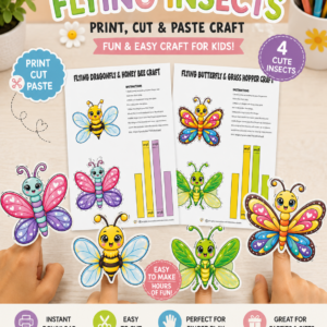 Flying finger puppet Insects Craft Printable – Interactive Cut, Paste & Fly Activity for Kids Ages 6–8