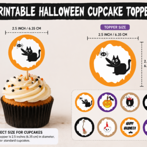 Halloween Cupcake Toppers Printable – 8 Designs